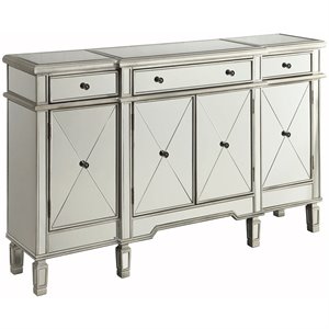 coaster transitional mirrored wine cabinet sideboard in silver