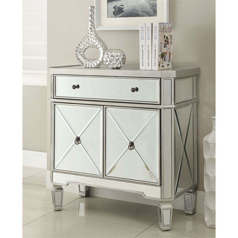Coaster Mirror Accent Chest With Wine Rack In Silver 102596 Coaster Mirror Accent Chest With Wine Rack In Silver