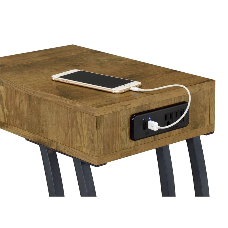 Troy 1-drawer C-Shaped Side Table Power Outlet Rustic Nutmeg