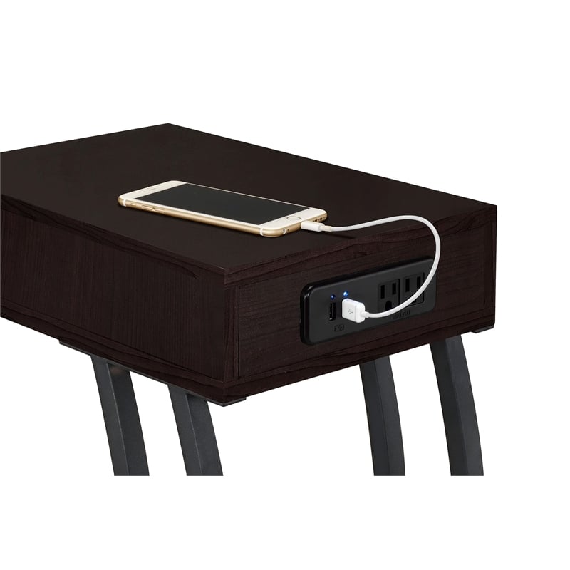 Troy 1-drawer C-Shaped Side Table Power Outlet Cappuccino