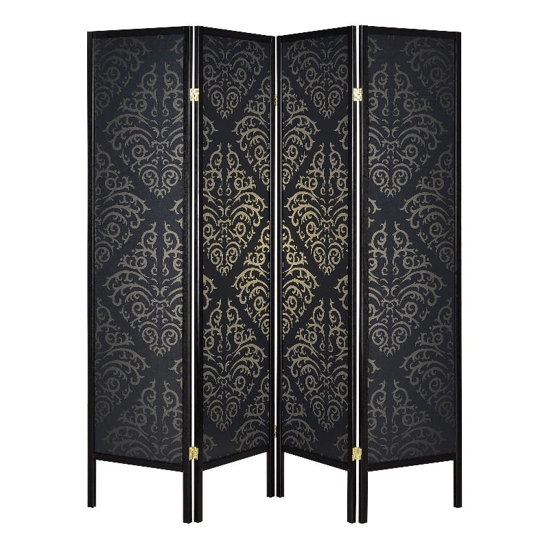 Coaster Traditional Wood Four Panels Folding Screen in Black