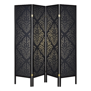 Coaster Traditional Wood Four Panels Folding Screen in Black