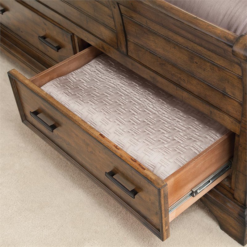 Coaster Elk Grove Queen Sleigh Bed with Drawers in Vintage Bourbon