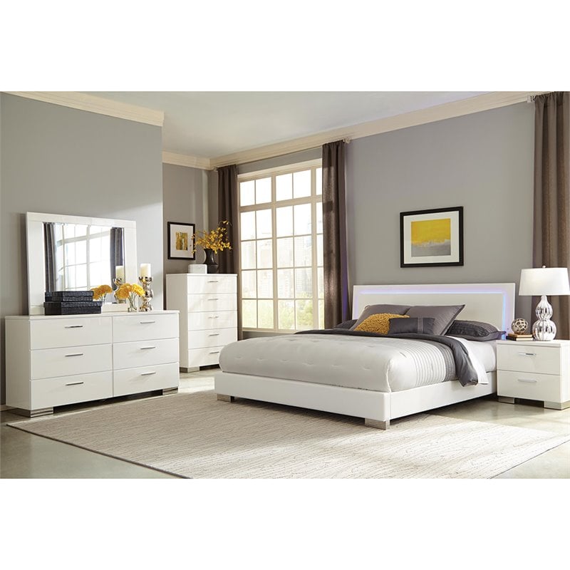 Felicity Wood Queen LED Panel Bed White High Gloss
