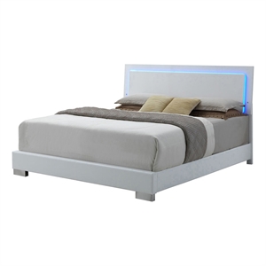 Coaster Felicity Contemporary Queen LED Wood Panel Bed in Glossy White