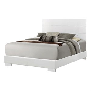 Coaster Felicity Faux Leather Queen Panel Bed in Glossy White