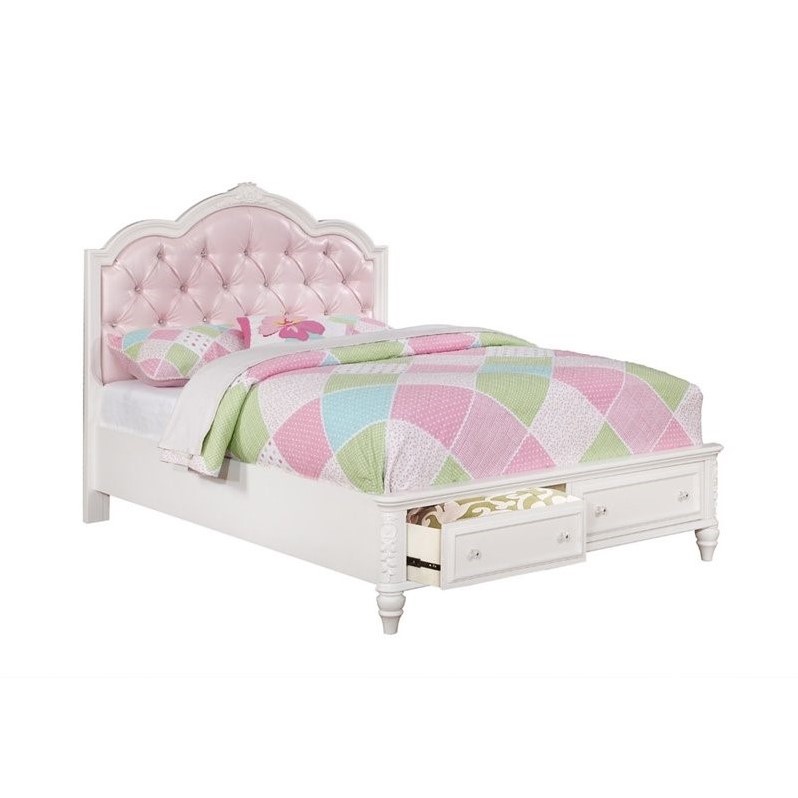 Coaster Caroline Twin Tufted Bed with Drawers in White - 400721T