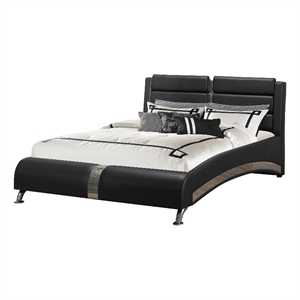 Coaster Jeremaine Contemporary Faux Leather Queen Platform Bed Black