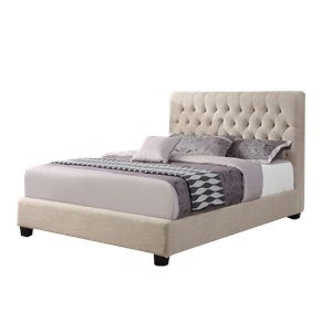 Coaster Chloe Upholstered Tufted Fabric Queen Panel Bed in Ivory