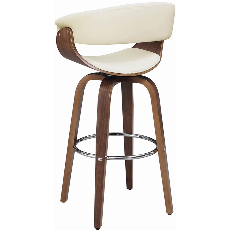 Coaster Contemporary Upholstered Faux Leather Swivel Bar Stool in Cream