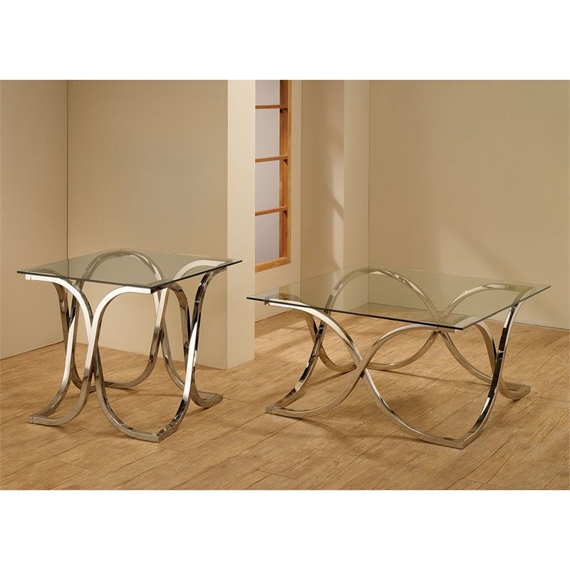 Coaster Tess Glass Top Accent End Table in Chrome