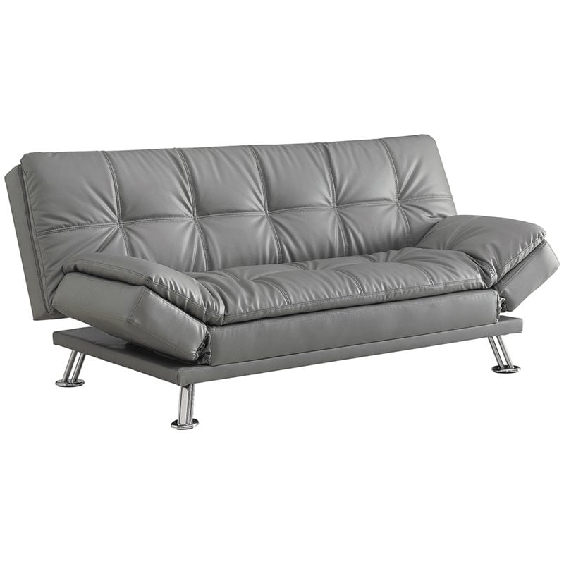 Coaster Dilleston Faux Leather Tufted Sleeper Sofa in Dark Gray