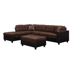 coaster mallory tufted fabric sectional with ottoman in chocolate