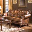 Coaster Victoria Leather Tufted Sofa with Rolled Arms in Brown