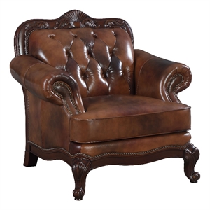 coaster victoria rolled arm traditional faux leather arm chair in brown