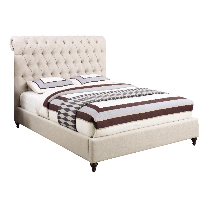 Devon 57-inch Upholstered California King Panel Bed Beige