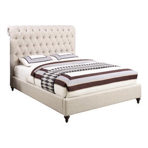 Coaster Devon Button Tufted Upholstered Fabric California King Bed in Beige