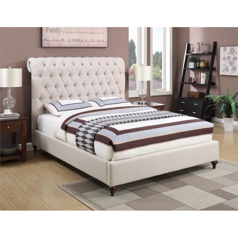 Devon 57-inch Upholstered California King Panel Bed Beige