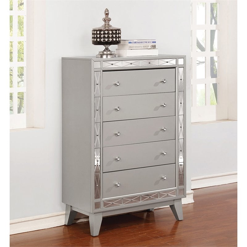 Coaster Leighton Contemporary Wood 5-Drawer Rectangular Chest in Silver