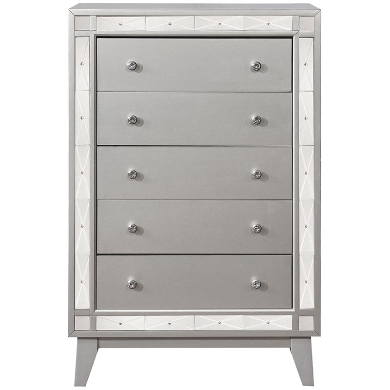 Coaster Leighton Contemporary Wood 5-Drawer Rectangular Chest in Silver