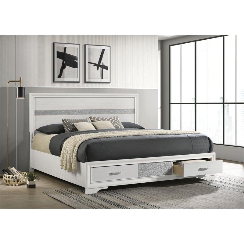 Miranda 51-inch Wood Eastern King Storage Panel Bed White