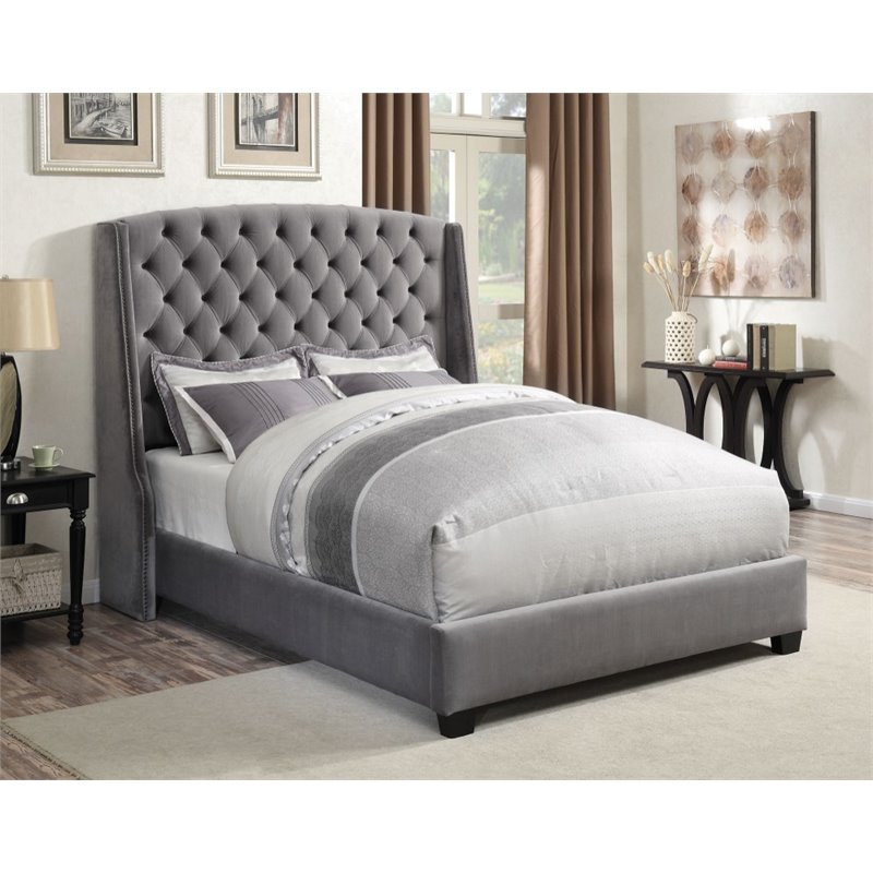 Coaster Upholstered California King Wingback Bed in Gray
