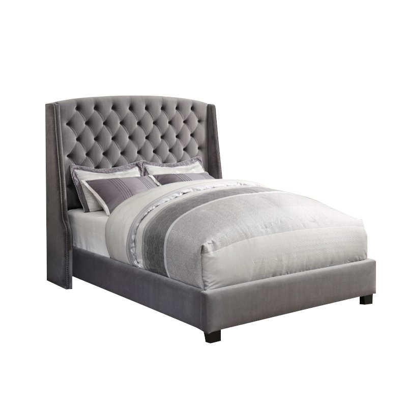 Coaster Upholstered Queen Wingback Bed in Gray Cymax Business