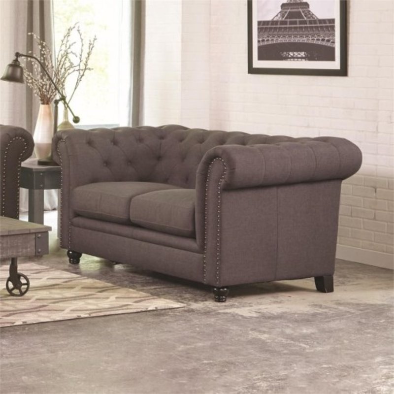 Coaster Roy On Tufted Loveseat In Gray 550362