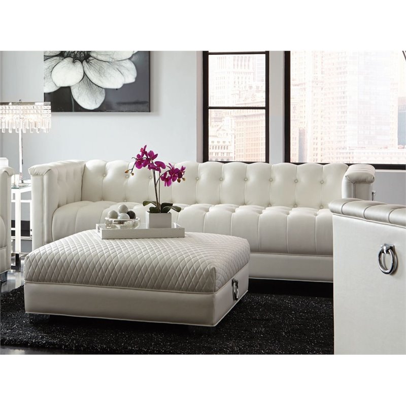 Coaster Chaviano Tufted Faux Leather, Tufted White Leather Couch