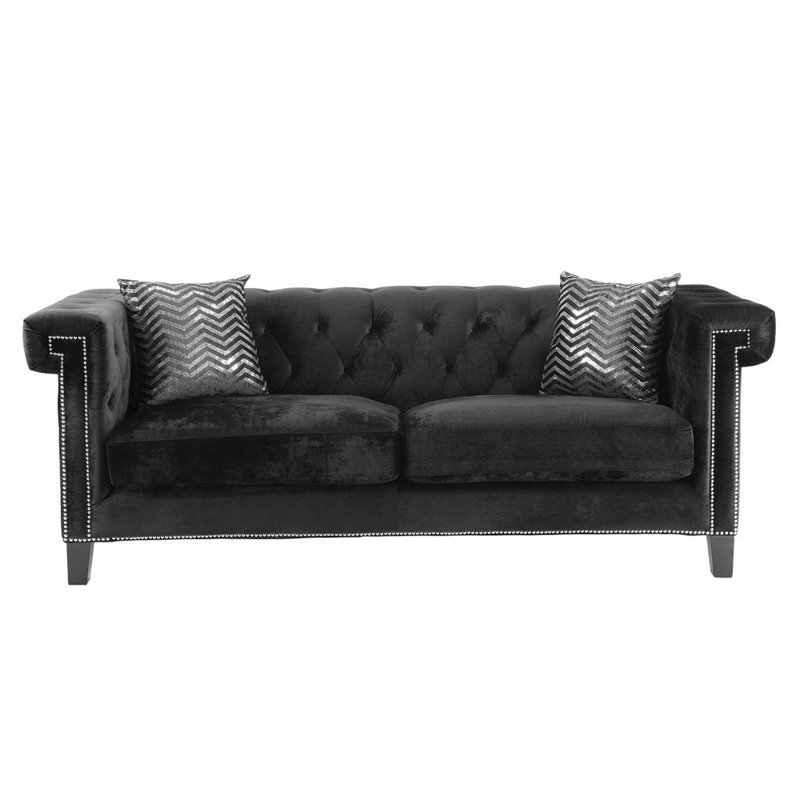 Coaster Reventlow Contemporary Upholstery Tufted Velvet Sofa in Black