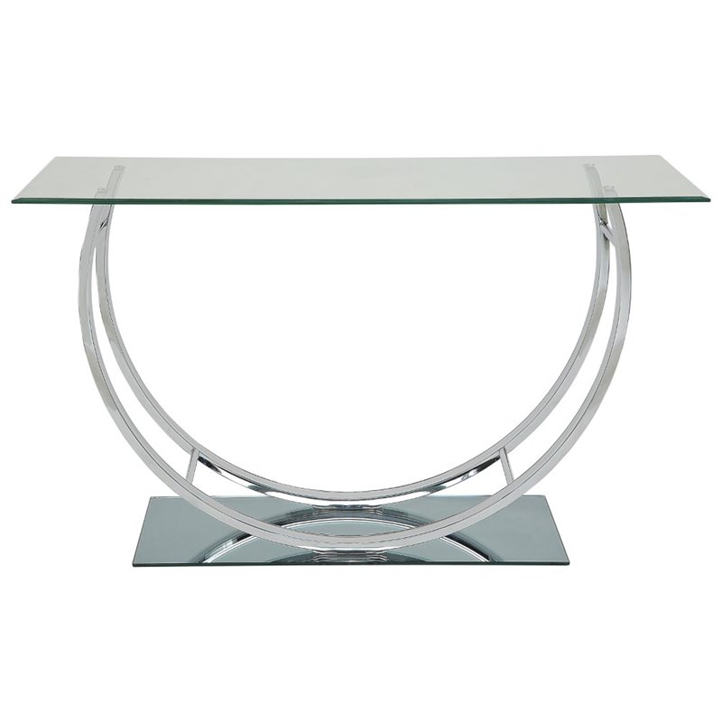 coaster glass top console table in chrome