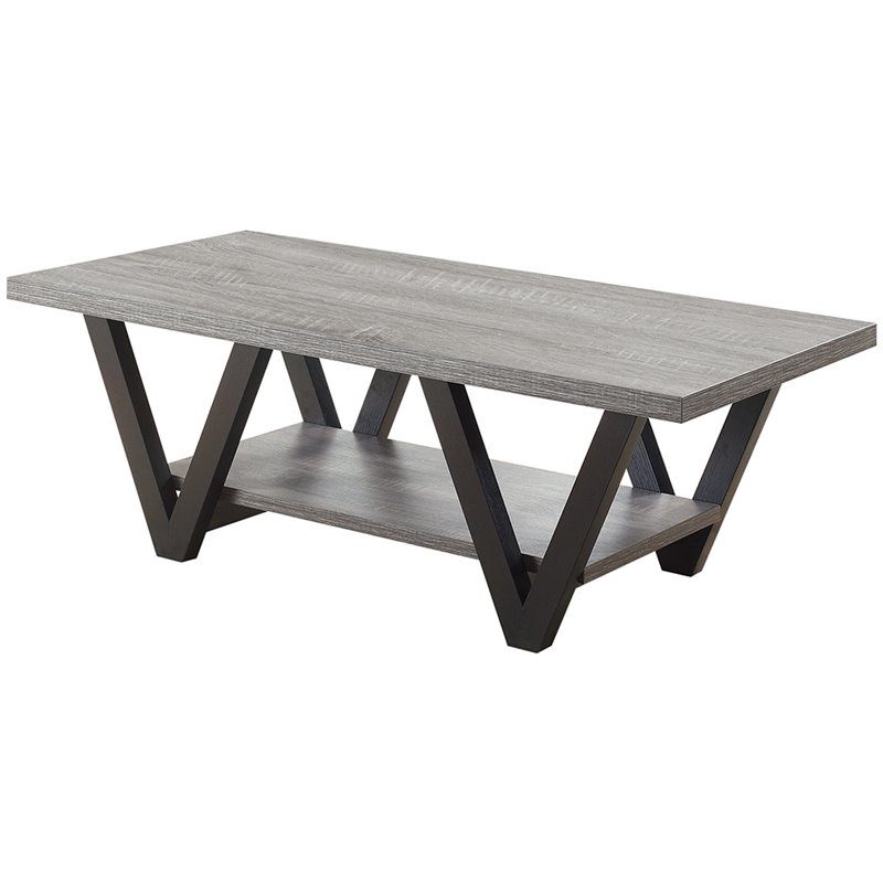 Coaster Higgins Coffee Table with Lower Shelf in Antique Gray and Black