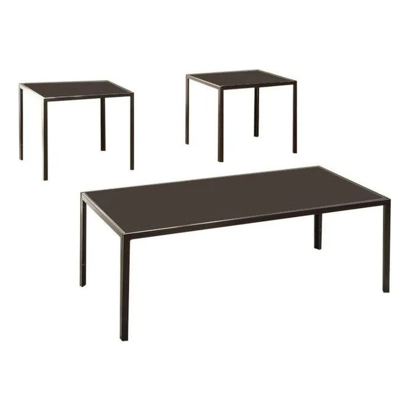 Coaster Brock 3-Piece Glass Top Occasional Table Set in Black