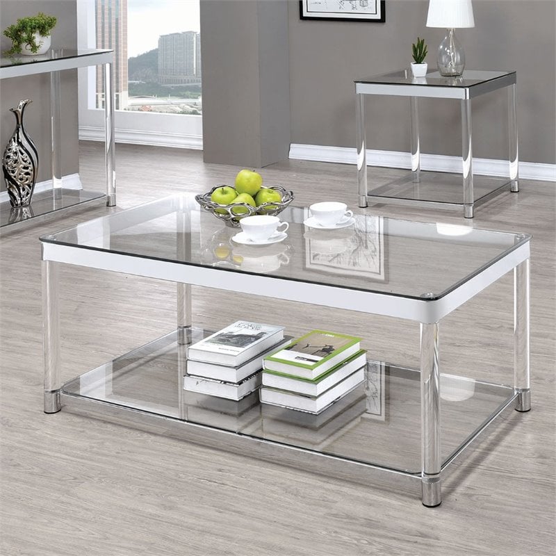 Coaster Claude Glass Top Coffee Table in Chrome and Clear ...