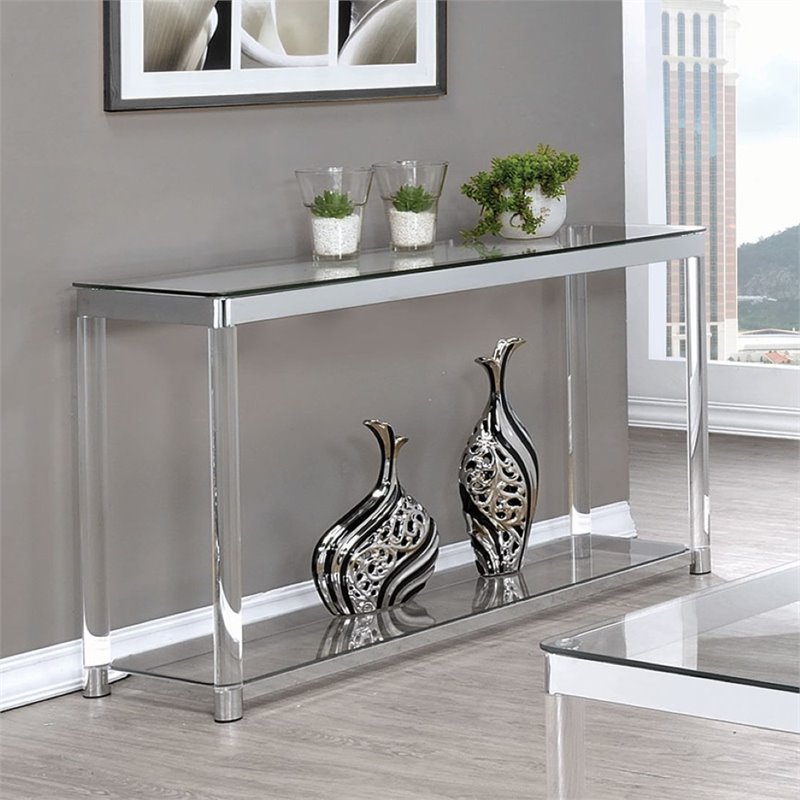 Coaster Claude Glass Top Console Table, Chrome And Glass Console Table With Shelf