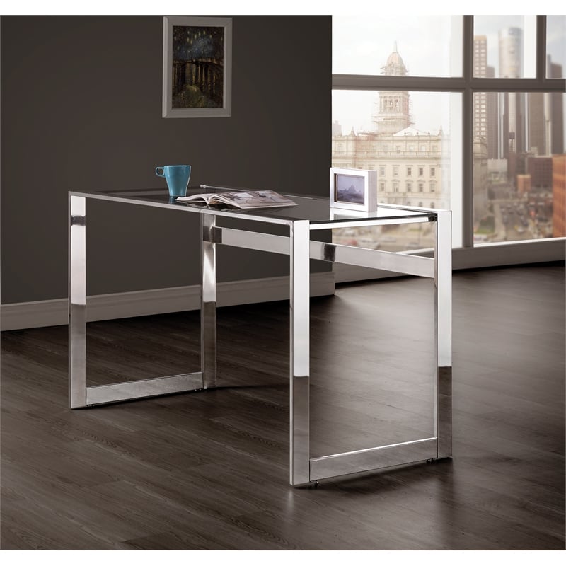 Hartford 47-inch Glass Top Writing Desk Chrome