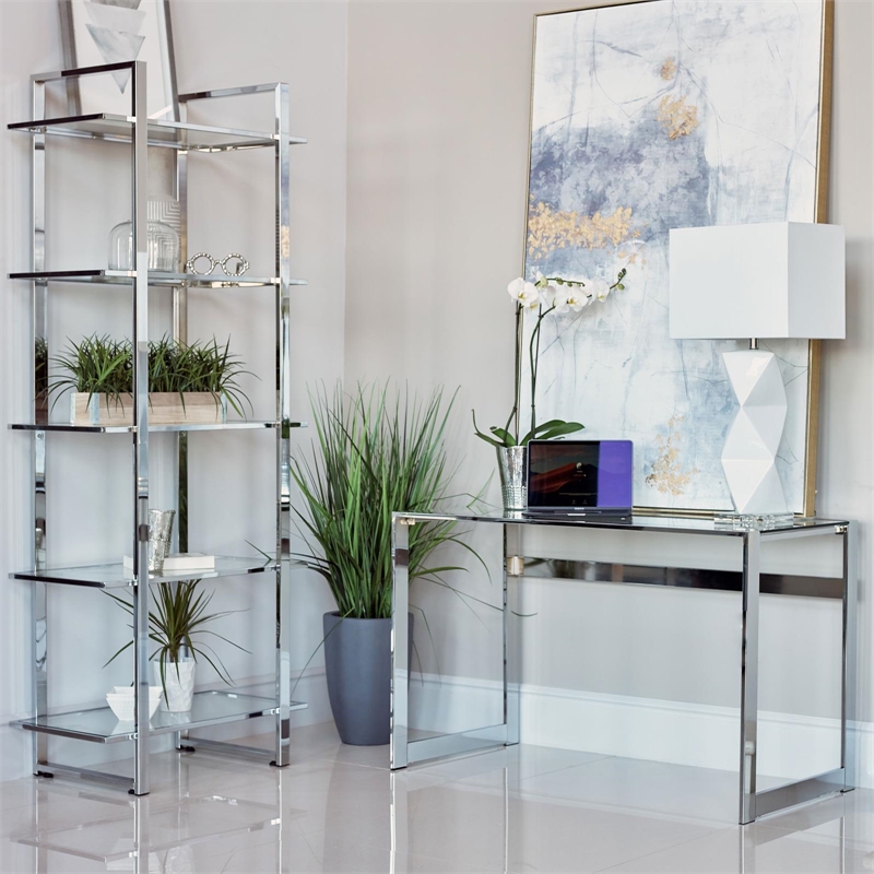 Hartford 47-inch Glass Top Writing Desk Chrome