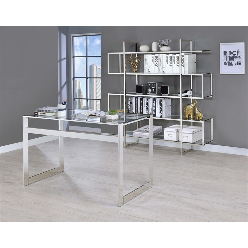 Hartford 47-inch Glass Top Writing Desk Chrome