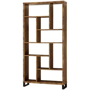coaster modern bookcase in antique nutmeg and black