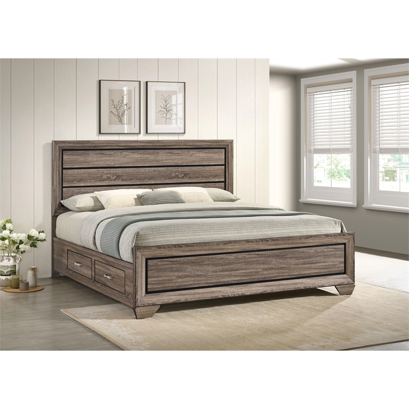Kauffman Wood Eastern King Storage Panel Bed Washed Taupe