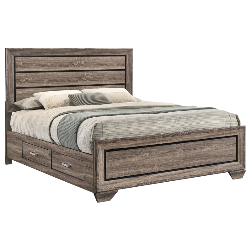 Kauffman Wood Eastern King Storage Panel Bed Washed Taupe