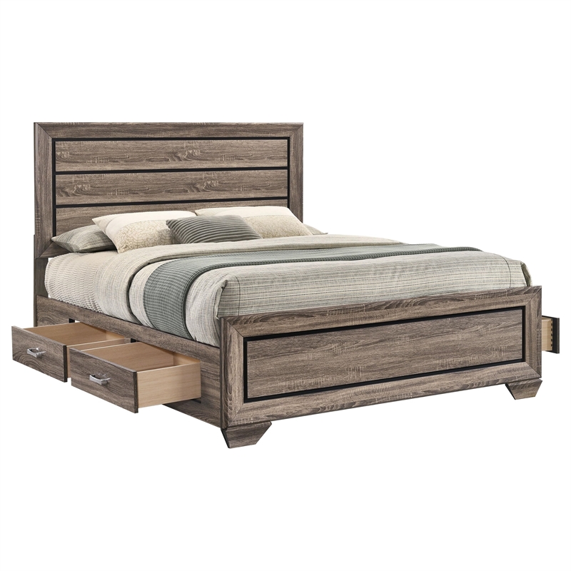 Kauffman Wood Eastern King Storage Panel Bed Washed Taupe