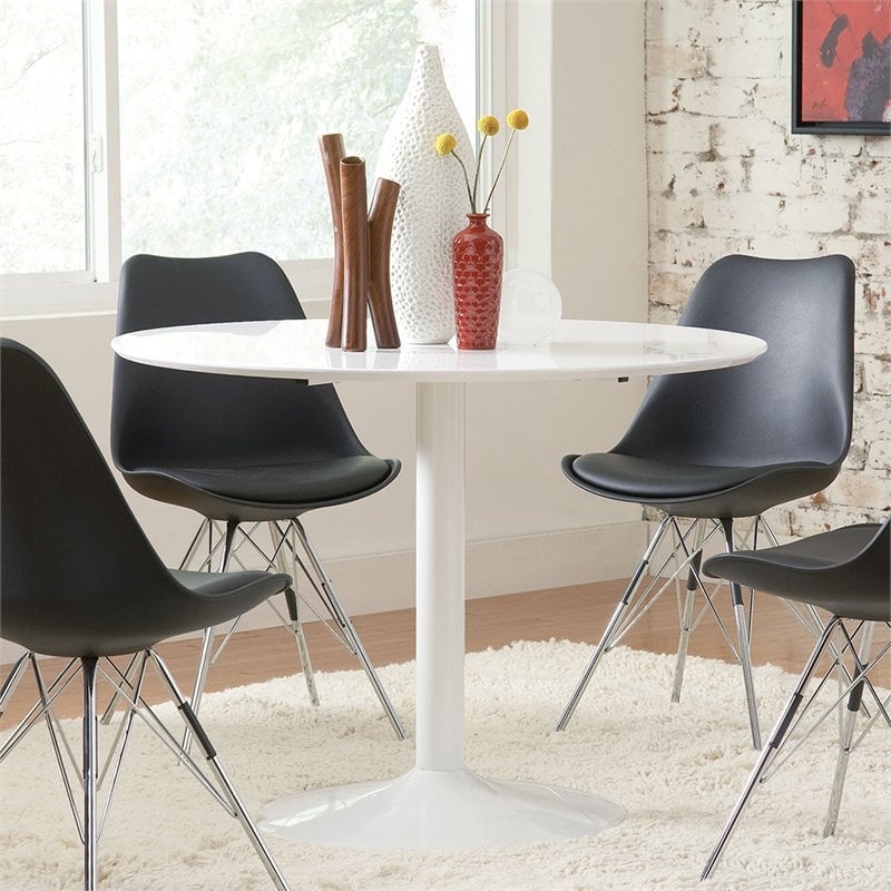 Coaster Lowry Mid Century Modern Round Dining Table In White 105261