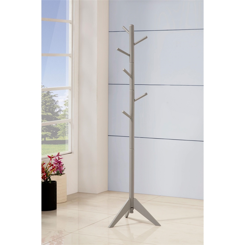 Devlin 6 Hook Freestanding Wood Coat Rack Hat Hanger Grey
