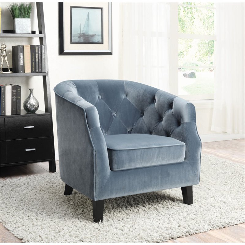 Coaster Velvet Upholstered Tufted Accent Chair in Dusty Blue 902711