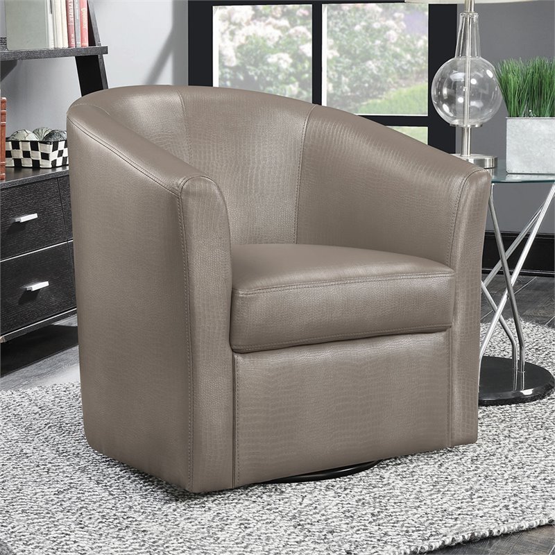 Coaster Faux Leather Swivel Accent Chair in Champagne