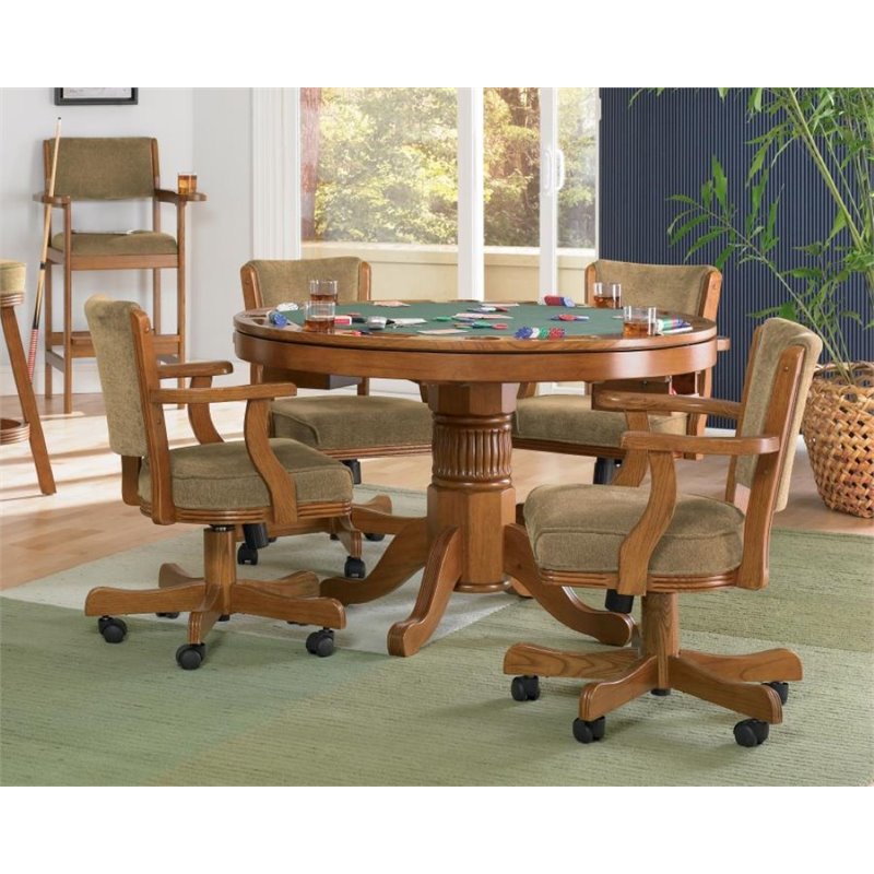 Coaster Mitchell 5 Piece 3-in-1 Game Table Set in Oak