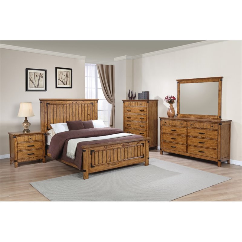 Coaster Brenner 4 Piece Twin Panel Bedroom Set in Natural and Honey