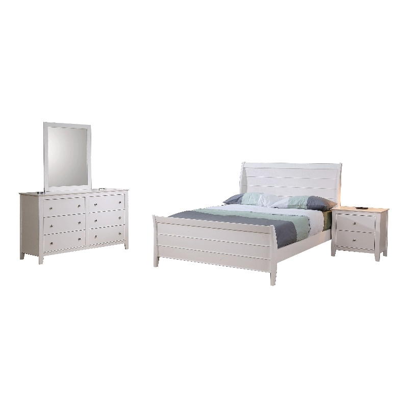 Coaster Selena 4-Piece Wood Twin Flatform Sleigh Bedroom Set in White