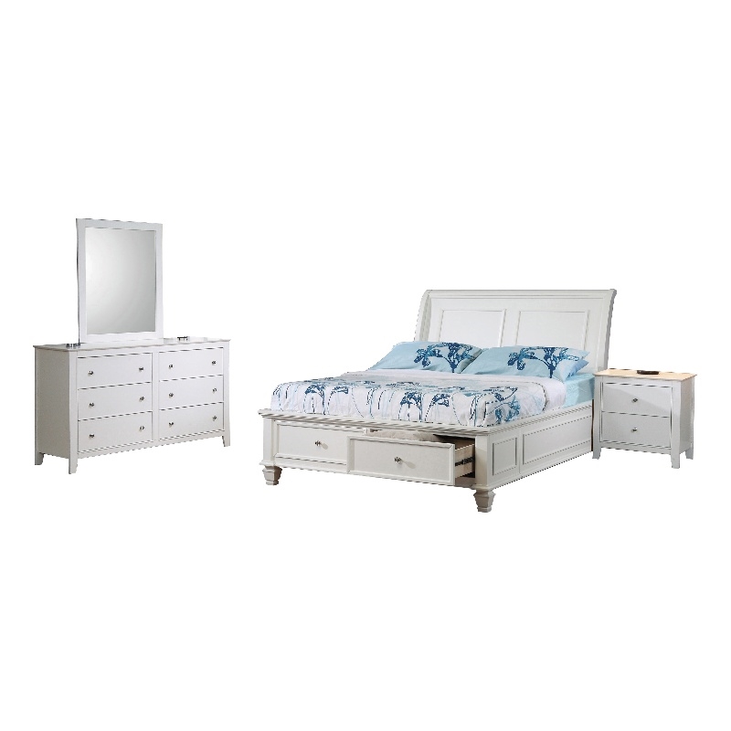 Coaster Selena 4-Piece Wood Full Storage Sleigh Bedroom Set in White